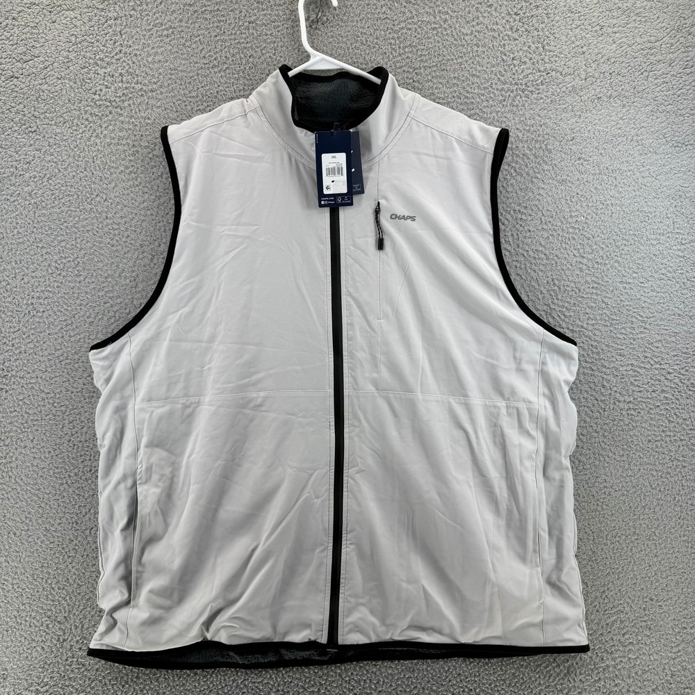 Chaps Golf Mens 3XL Gray Full Zip Performance Vest Fleece Lined Perforated Back